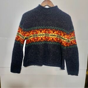 Newton Trading Co Vintage Wool Speckled Gray Sweater with Vibrant Pattern